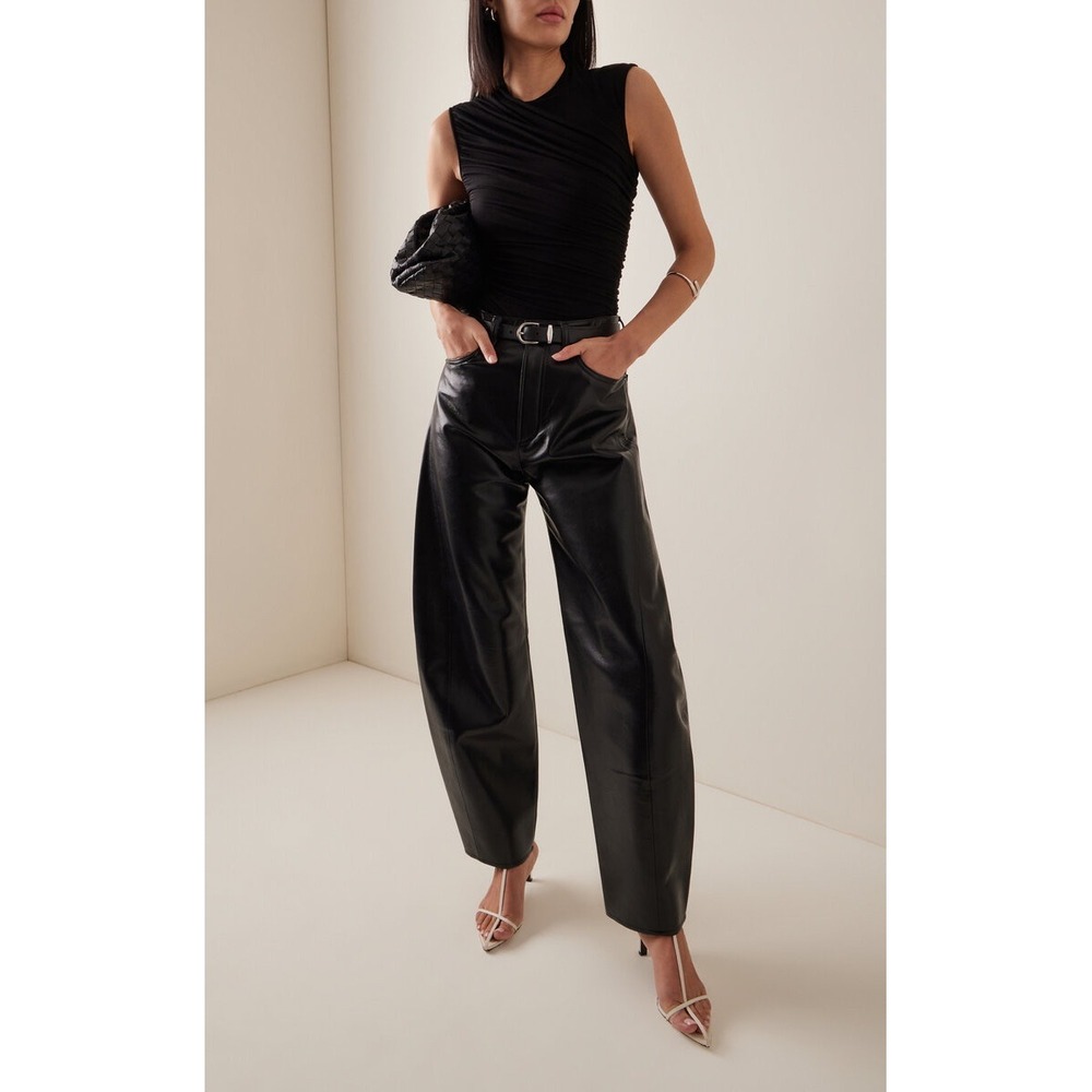 AGOLDE Luna Recycled Leather Size 27 Detox Black High Rise Bow Leg Pants